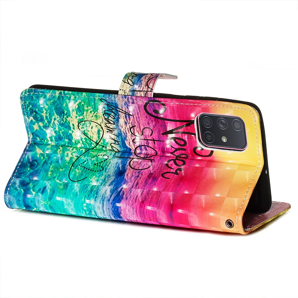 3D Painting Style Leather Phone Wallet Stand Case for Samsung Galaxy A71 - Rainbow Ocean-6