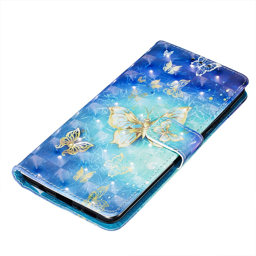 3D Painting Style Leather Phone Wallet Stand Case for Samsung Galaxy A71 - Blue Shiny Butterflies-3