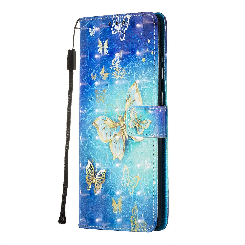 3D Painting Style Leather Phone Wallet Stand Case for Samsung Galaxy A71 - Blue Shiny Butterflies-4