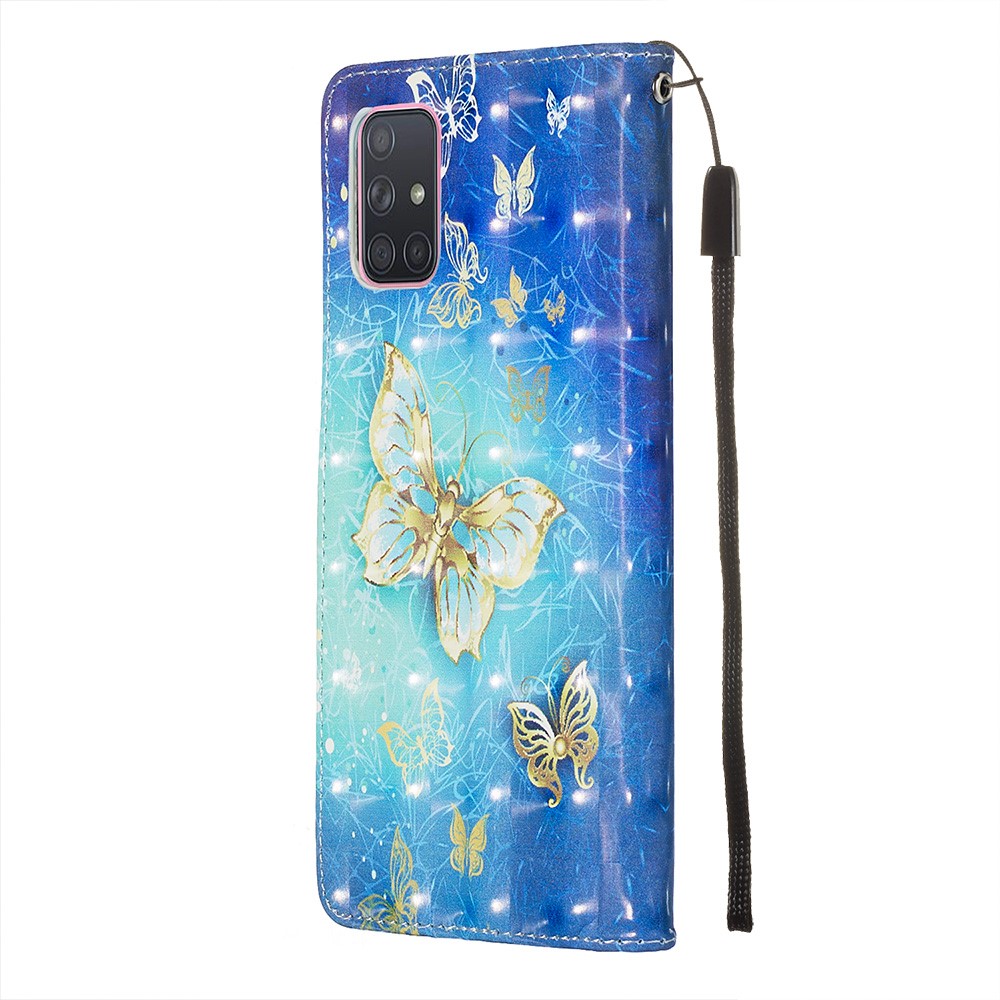 3D Painting Style Leather Phone Wallet Stand Case for Samsung Galaxy A71 - Blue Shiny Butterflies-5