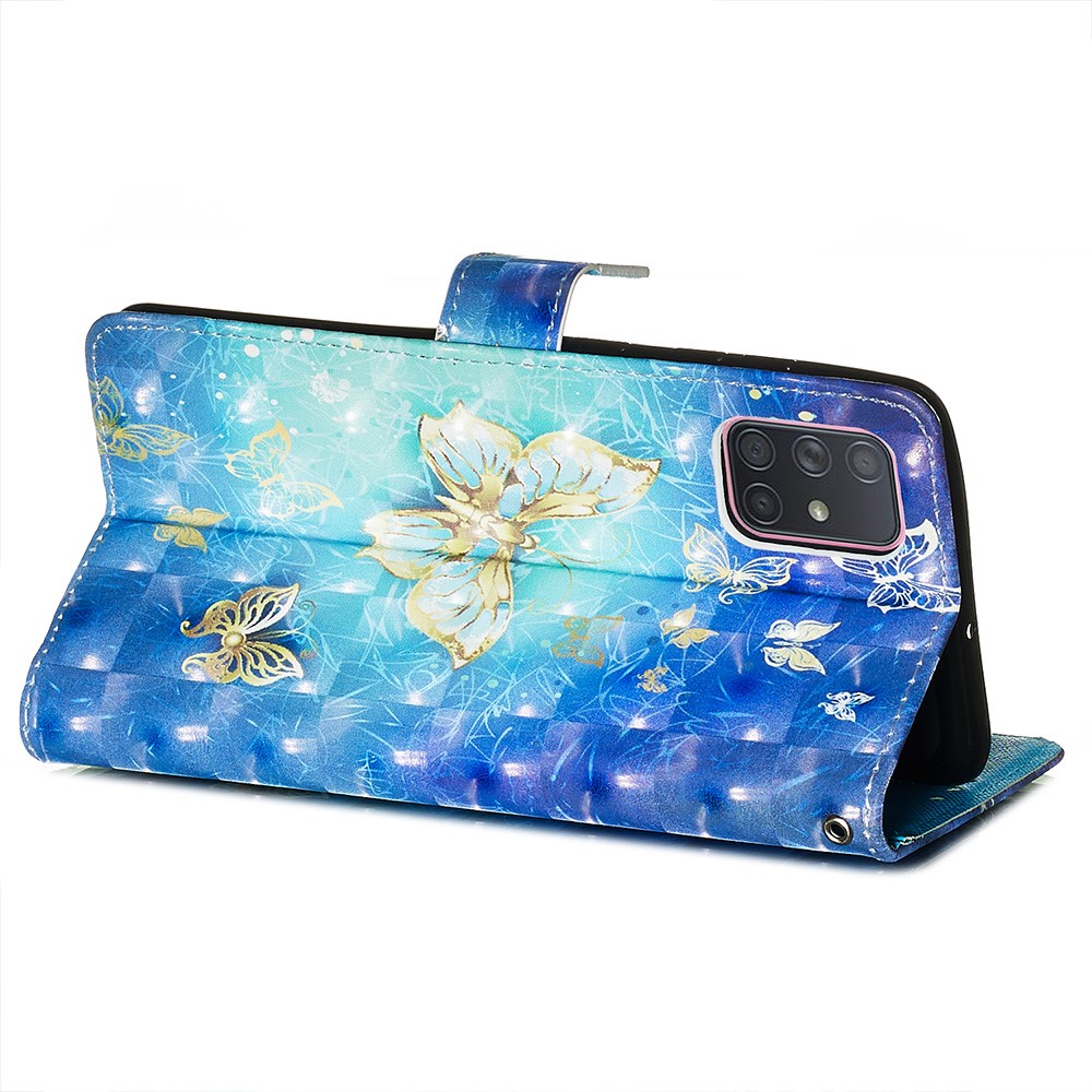 3D Painting Style Leather Phone Wallet Stand Case for Samsung Galaxy A71 - Blue Shiny Butterflies-6