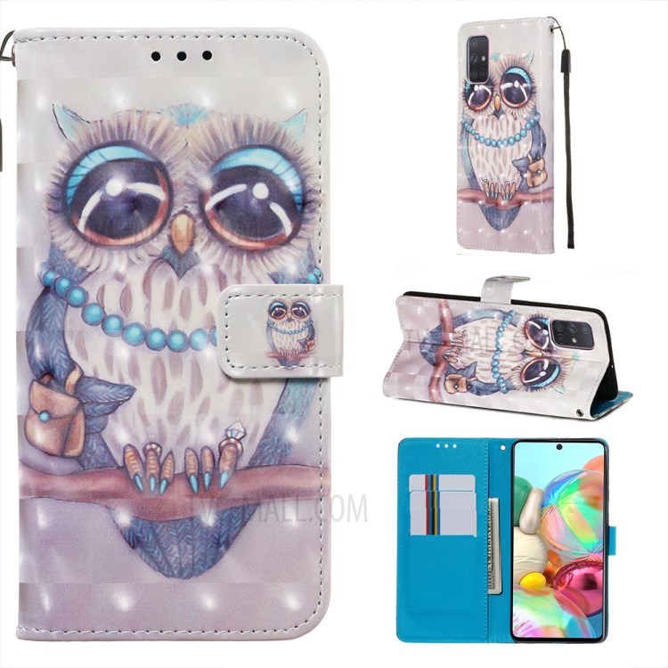 3D Painting Style Leather Phone Wallet Stand Case for Samsung Galaxy A71 - Cute Owl-1