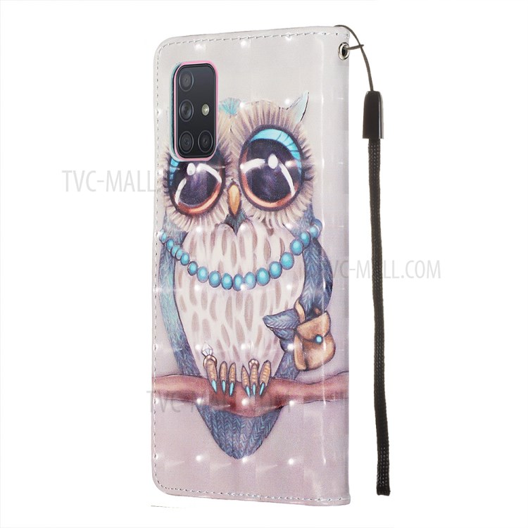 3D Painting Style Leather Phone Wallet Stand Case for Samsung Galaxy A71 - Cute Owl-5