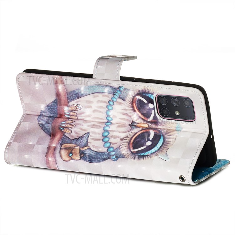 3D Painting Style Leather Phone Wallet Stand Case for Samsung Galaxy A71 - Cute Owl-6
