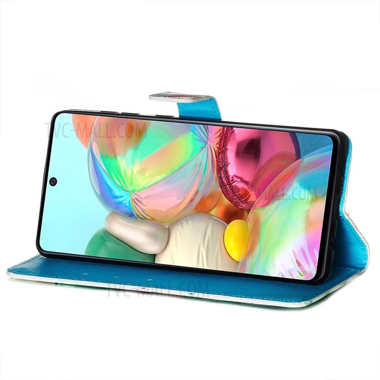3D Painting Style Leather Phone Wallet Stand Case for Samsung Galaxy A71 - Blue Skull-8