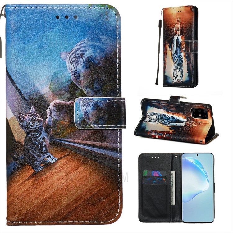 Pattern Printing Leather Wallet Case for Samsung Galaxy S20 Plus - Cat-1