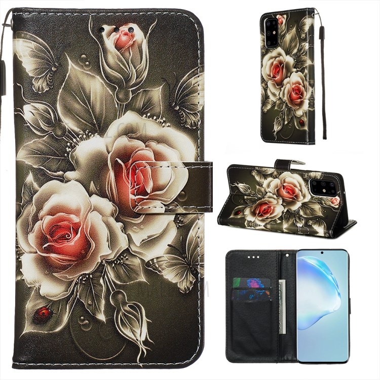 Pattern Printing Leather Wallet Case for Samsung Galaxy S20 Plus - Vivid Flower-1