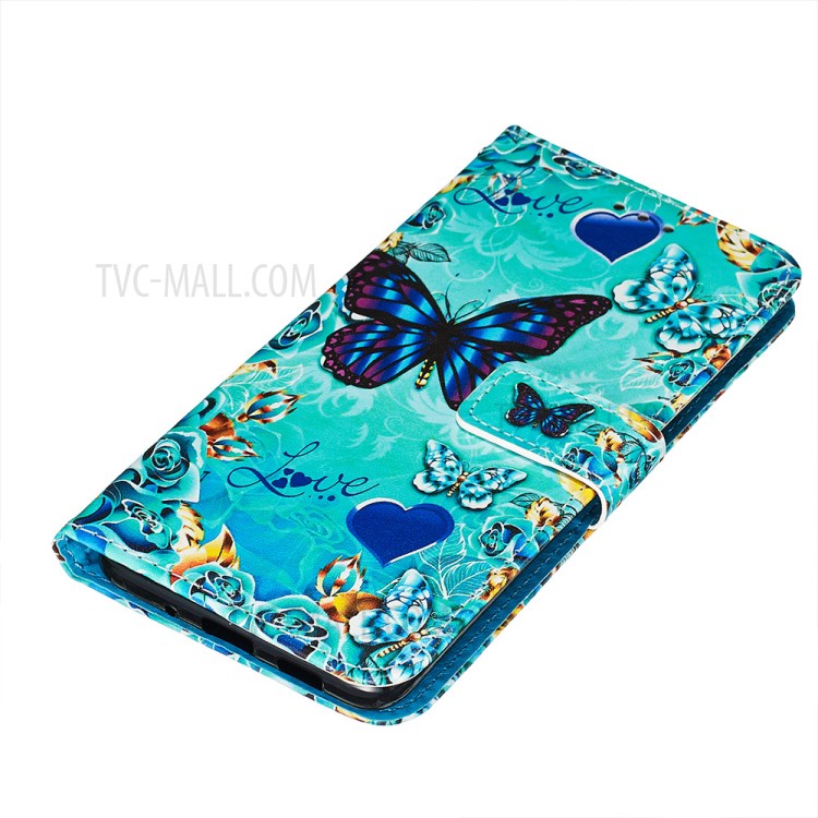 Pattern Printing Leather Wallet Case for Samsung Galaxy S20 Plus - Blue Heart and Butterfly-3