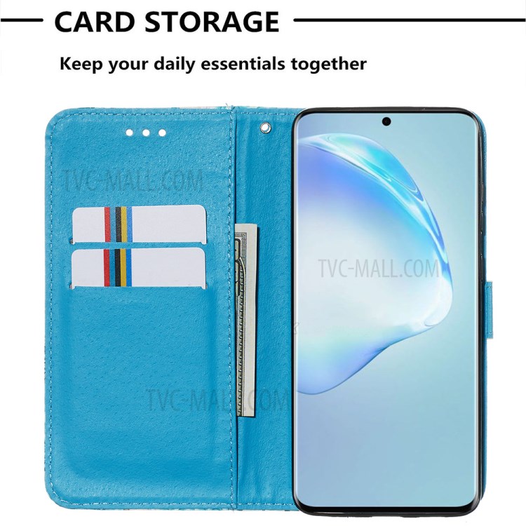 Pattern Printing Leather Wallet Case for Samsung Galaxy S20 Plus - Blue Heart and Butterfly-7