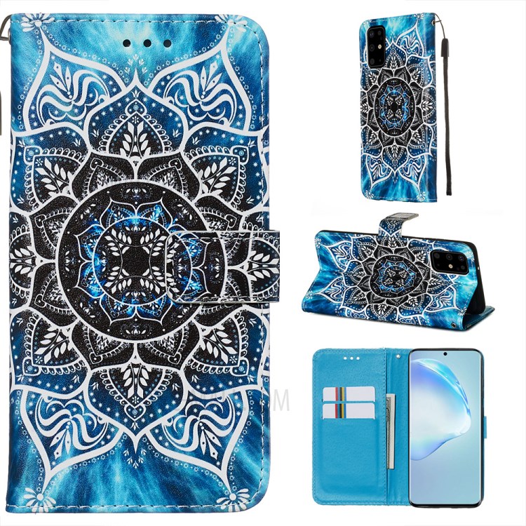 Pattern Printing Leather Wallet Case for Samsung Galaxy S20 Plus - Mandala Flower-1