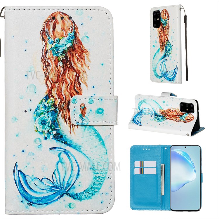 Pattern Printing Leather Wallet Case for Samsung Galaxy S20 Plus - Mermaid-1