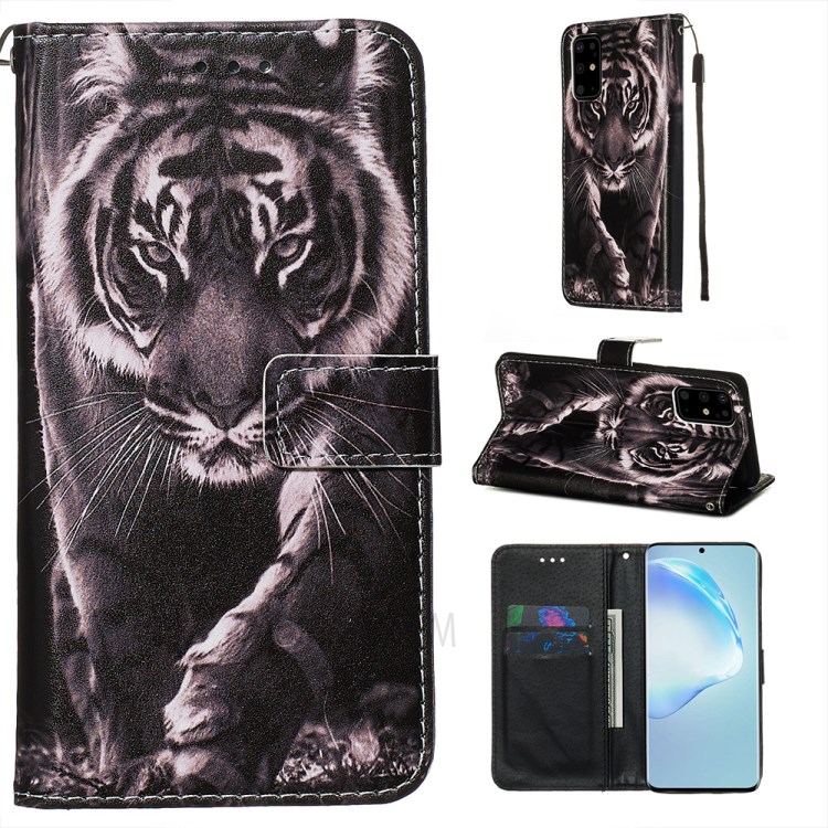Pattern Printing Leather Wallet Case for Samsung Galaxy S20 Plus - Tiger-1