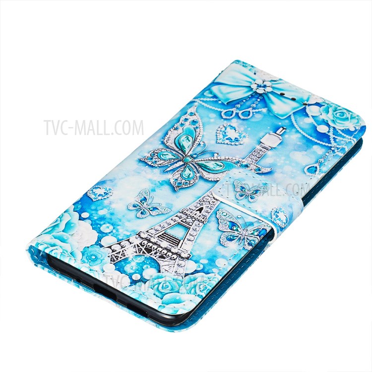 Pattern Printing Leather Wallet Case for Samsung Galaxy S20 Plus - Butterfly and Tower-3