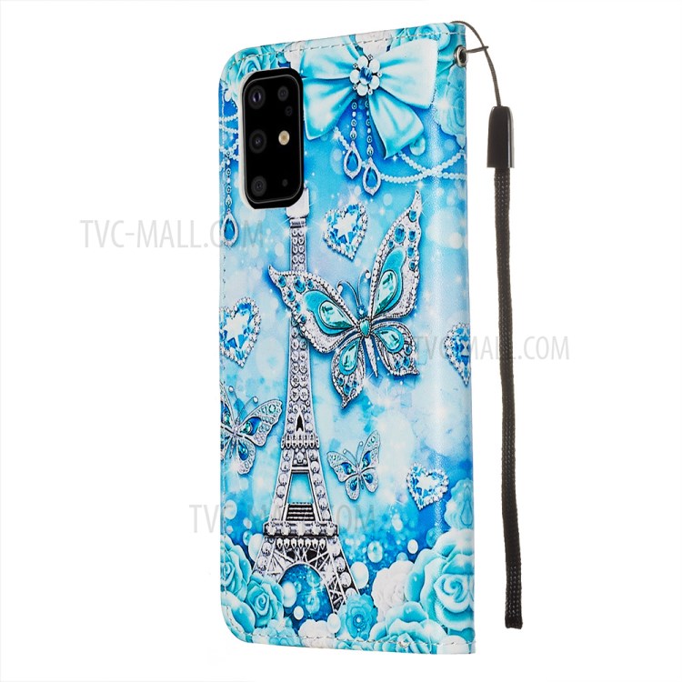 Pattern Printing Leather Wallet Case for Samsung Galaxy S20 Plus - Butterfly and Tower-5