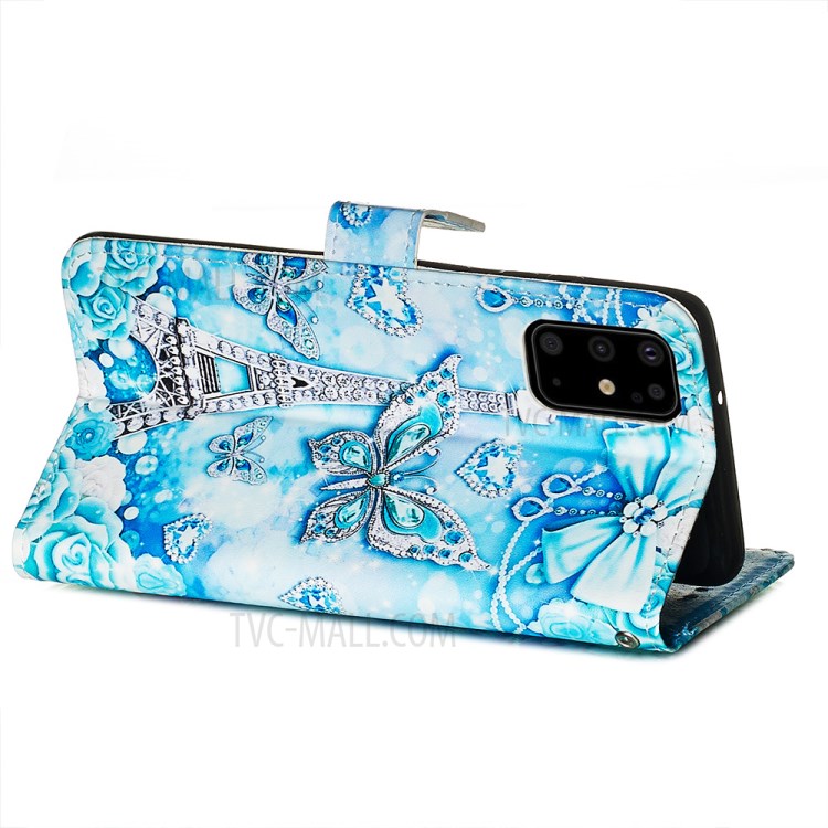 Pattern Printing Leather Wallet Case for Samsung Galaxy S20 Plus - Butterfly and Tower-6