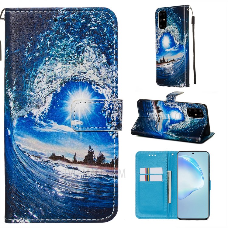 Pattern Printing Leather Wallet Case for Samsung Galaxy S20 Plus - Wave-1