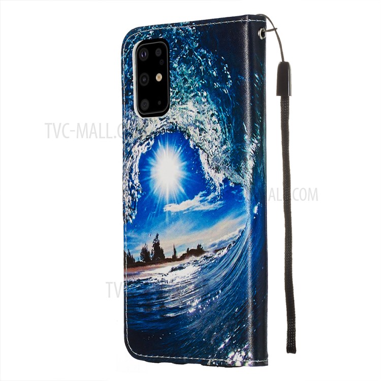 Pattern Printing Leather Wallet Case for Samsung Galaxy S20 Plus - Wave-5
