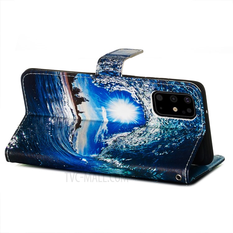 Pattern Printing Leather Wallet Case for Samsung Galaxy S20 Plus - Wave-6