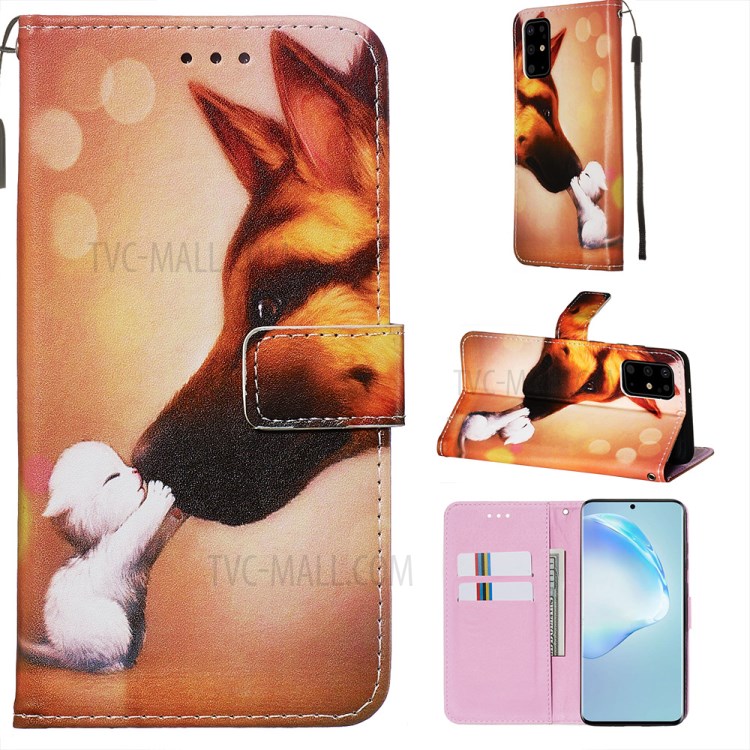 Pattern Printing Leather Wallet Case for Samsung Galaxy S20 Plus - Cat and Dog-1
