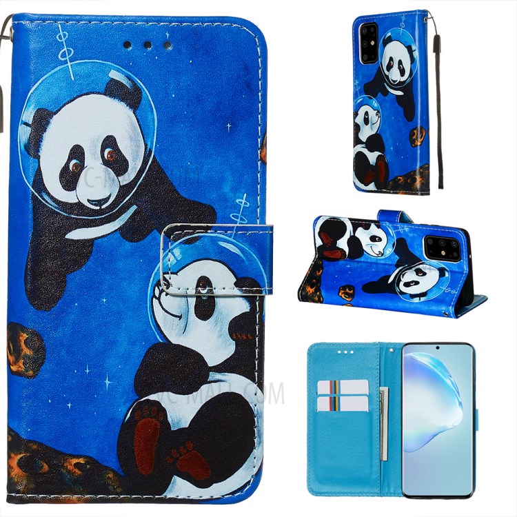 Pattern Printing Leather Wallet Case for Samsung Galaxy S20 Plus - Two Pandas-1