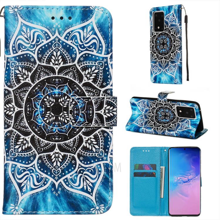 Pattern Printing Light Spot Decor Leather Wallet Case for Samsung Galaxy S20 Ultra - Mandala Flower-1