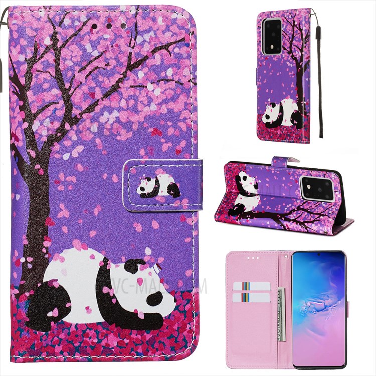 Pattern Printing Light Spot Decor Leather Wallet Case for Samsung Galaxy S20 Ultra - Panda-1