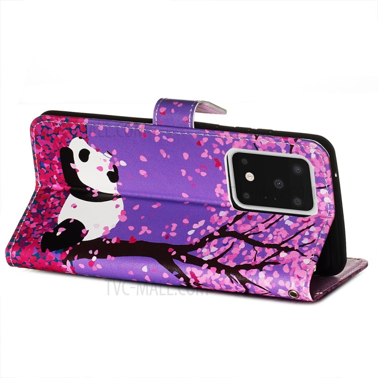 Pattern Printing Light Spot Decor Leather Wallet Case for Samsung Galaxy S20 Ultra - Panda-6