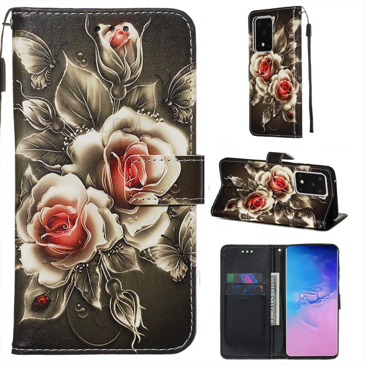 Pattern Printing Light Spot Decor Leather Wallet Case for Samsung Galaxy S20 Ultra - Vivid Flower-1