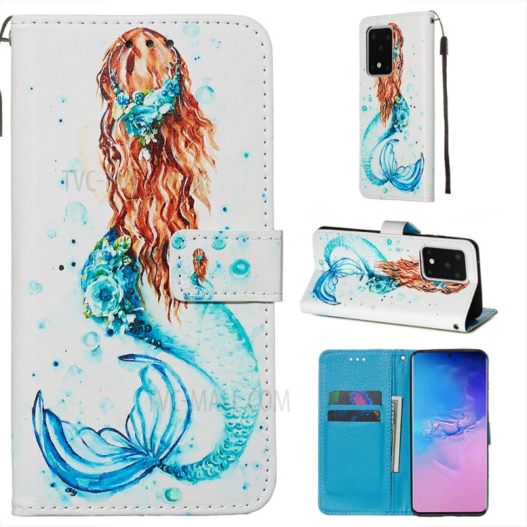 Pattern Printing Light Spot Decor Leather Wallet Case for Samsung Galaxy S20 Ultra - Mermaid-1