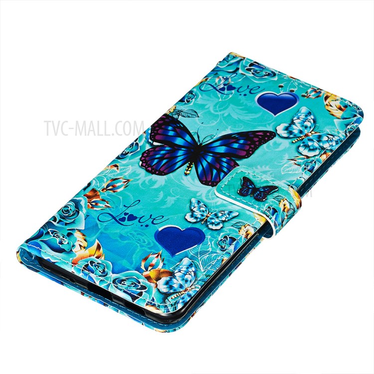 Pattern Printing Light Spot Decor Leather Wallet Case for Samsung Galaxy S20 Ultra - Blue Butterfly and Heart-3