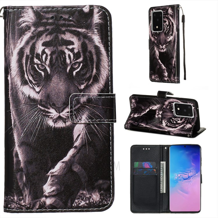 Pattern Printing Light Spot Decor Leather Wallet Case for Samsung Galaxy S20 Ultra - Tiger-1