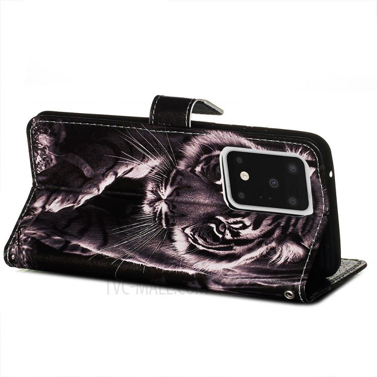 Pattern Printing Light Spot Decor Leather Wallet Case for Samsung Galaxy S20 Ultra - Tiger-6