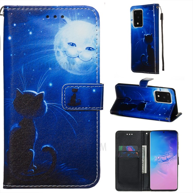 Pattern Printing Light Spot Decor Leather Wallet Case for Samsung Galaxy S20 Ultra - Cute Cat-1