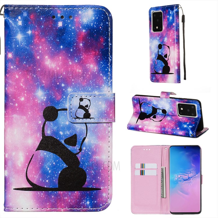 Pattern Printing Light Spot Decor Leather Wallet Case for Samsung Galaxy S20 Ultra - Sad Panda-1