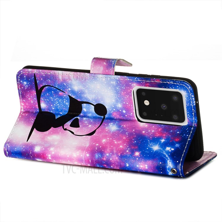 Pattern Printing Light Spot Decor Leather Wallet Case for Samsung Galaxy S20 Ultra - Sad Panda-6