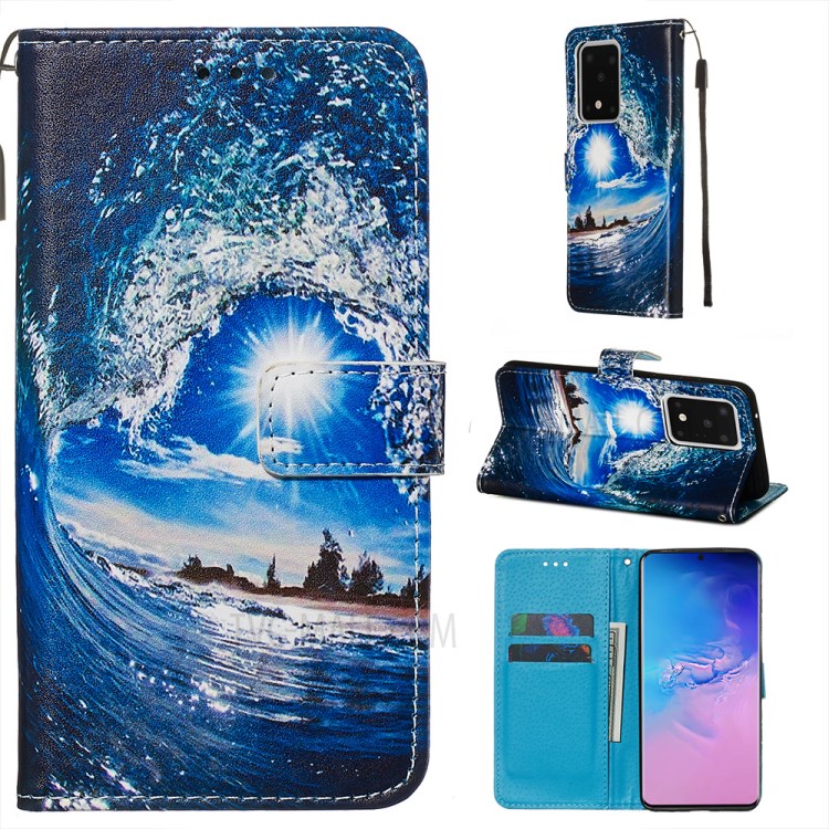 Pattern Printing Light Spot Decor Leather Wallet Case for Samsung Galaxy S20 Ultra - Wave-1