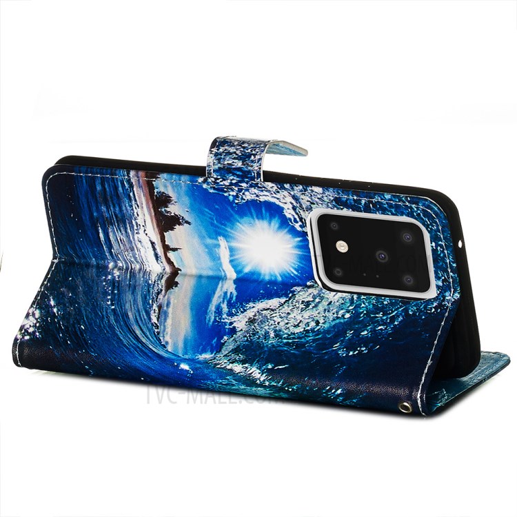 Pattern Printing Light Spot Decor Leather Wallet Case for Samsung Galaxy S20 Ultra - Wave-6