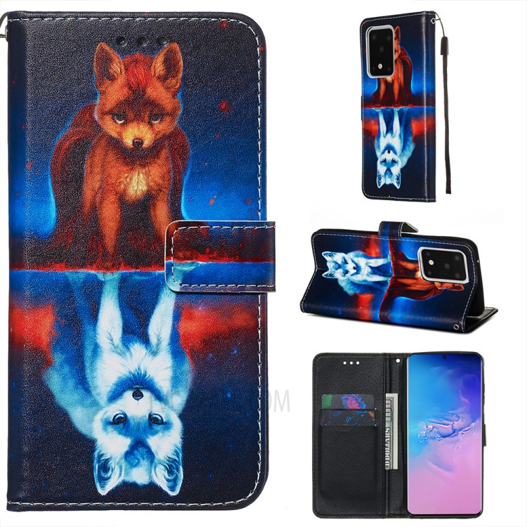 Pattern Printing Light Spot Decor Leather Wallet Case for Samsung Galaxy S20 Ultra - Fox-1