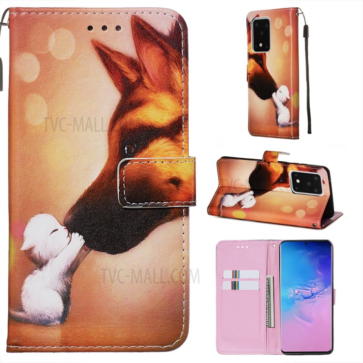 Pattern Printing Light Spot Decor Leather Wallet Case for Samsung Galaxy S20 Ultra - Cat and Dog-1