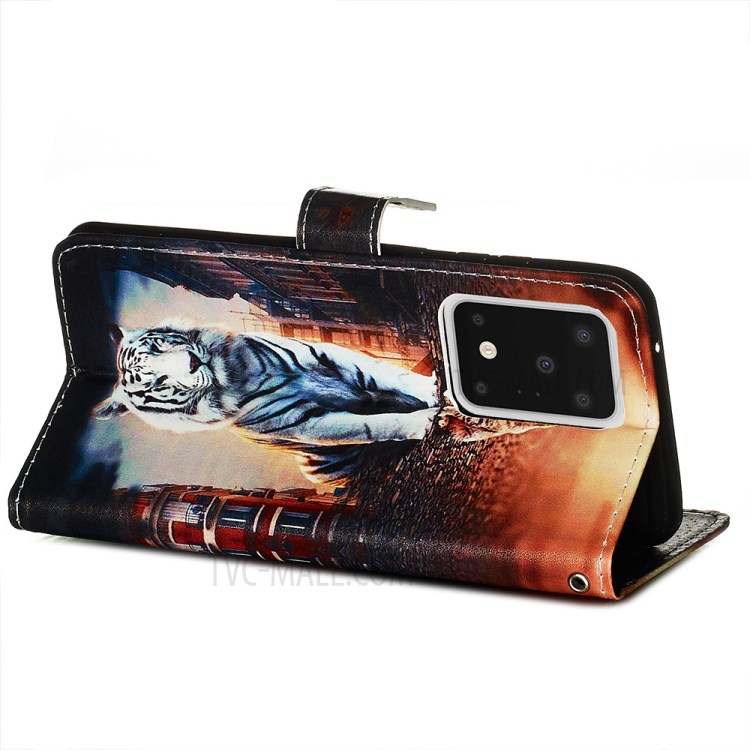 Pattern Printing Light Spot Decor Leather Wallet Case for Samsung Galaxy S20 Ultra - Cat and Tiger-6