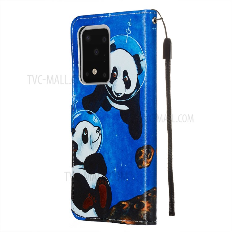 Pattern Printing Light Spot Decor Leather Wallet Case for Samsung Galaxy S20 Ultra - Two Pandas-5