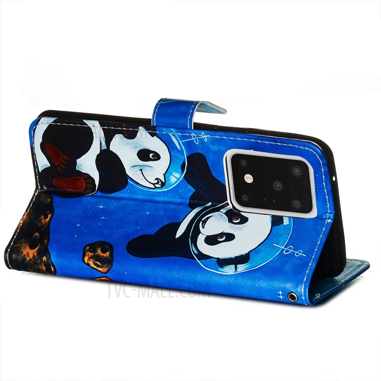 Pattern Printing Light Spot Decor Leather Wallet Case for Samsung Galaxy S20 Ultra - Two Pandas-6