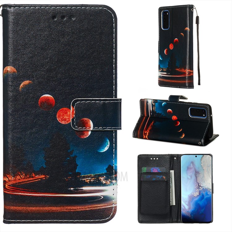 Pattern Printing Leather Wallet Case for Samsung Galaxy S20 - Planets-1