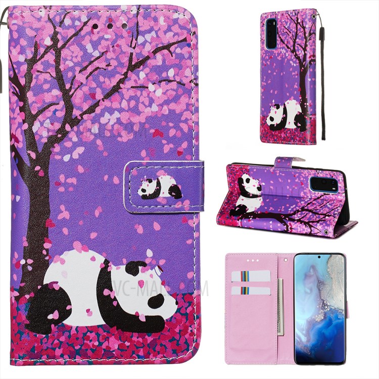 Pattern Printing Leather Wallet Case for Samsung Galaxy S20 - Panda-1