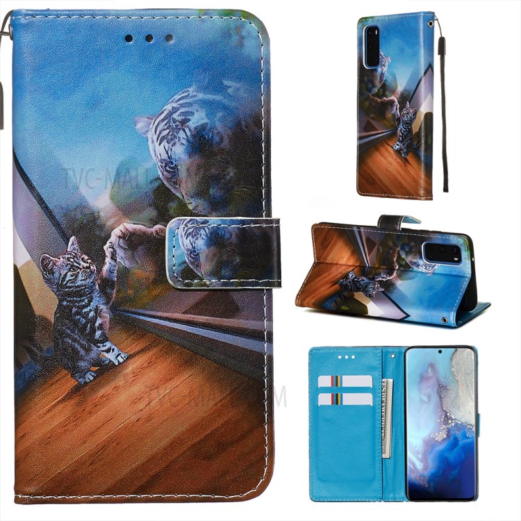 Pattern Printing Leather Wallet Case for Samsung Galaxy S20 - Cat-1