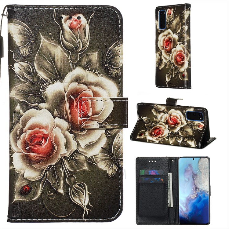 Pattern Printing Leather Wallet Case for Samsung Galaxy S20 - Vivid Flower-1