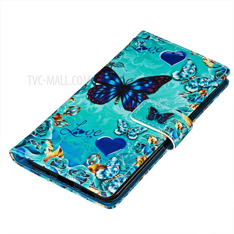 Pattern Printing Leather Wallet Case for Samsung Galaxy S20 - Blue Heart and Butterfly-3