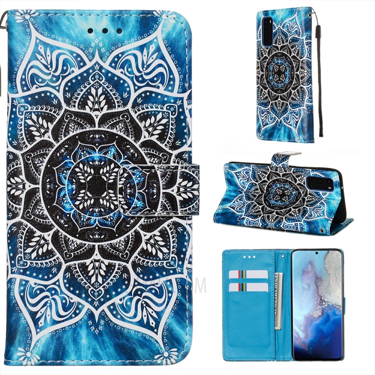 Pattern Printing Leather Wallet Case for Samsung Galaxy S20 - Mandala Flower-1