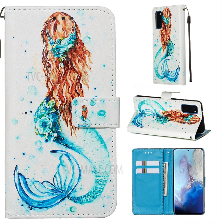 Pattern Printing Leather Wallet Case for Samsung Galaxy S20 - Mermaid-1