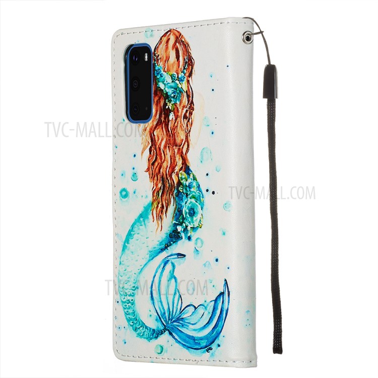 Pattern Printing Leather Wallet Case for Samsung Galaxy S20 - Mermaid-5